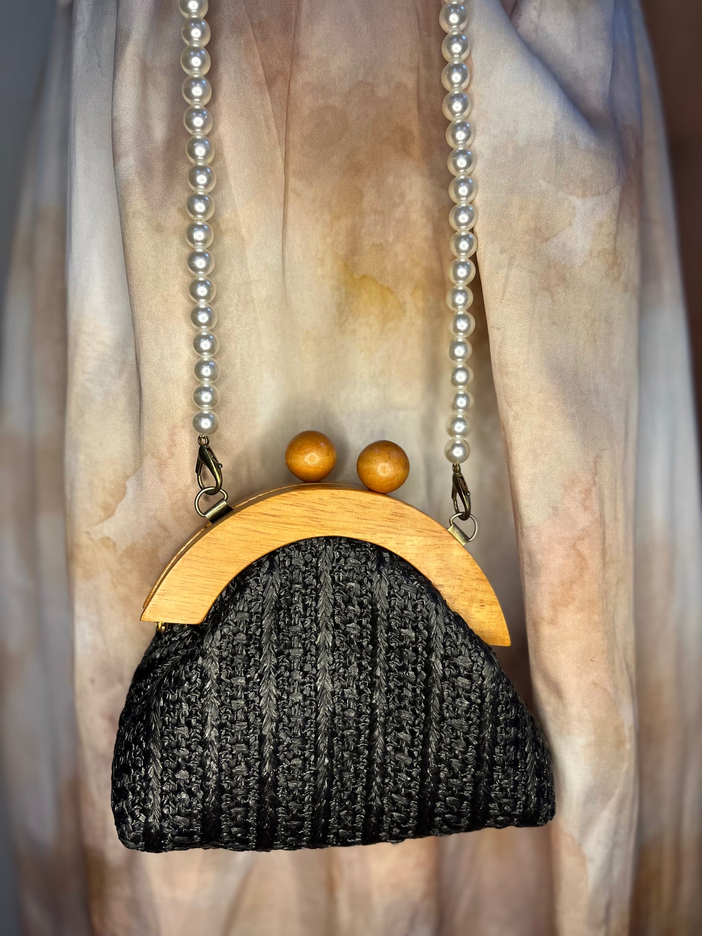 Mini Wooden Ball Décor Pearl Beaded Novelty Bag