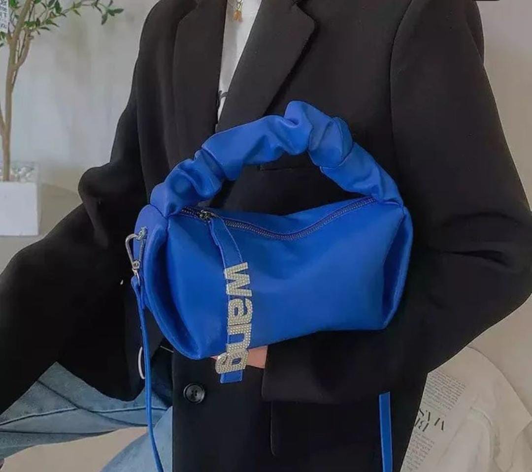 Pleated Rhinestone Sling Bag