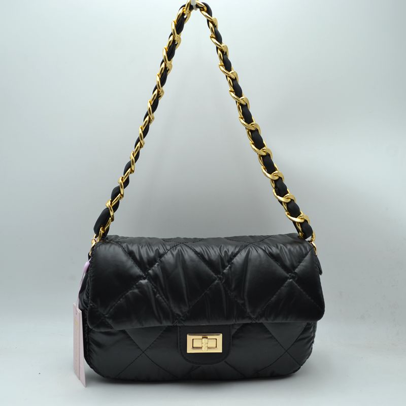 Chic Black Quilted Shoulder Bag with Sling Bel