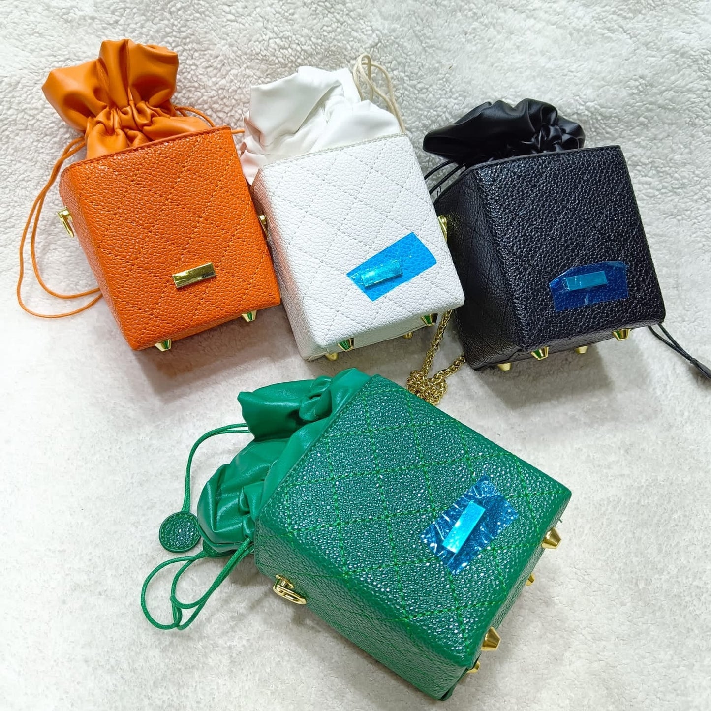 puvabne Handbags Mini Stitch Detail Drawstring Chain Bucket Bag 899