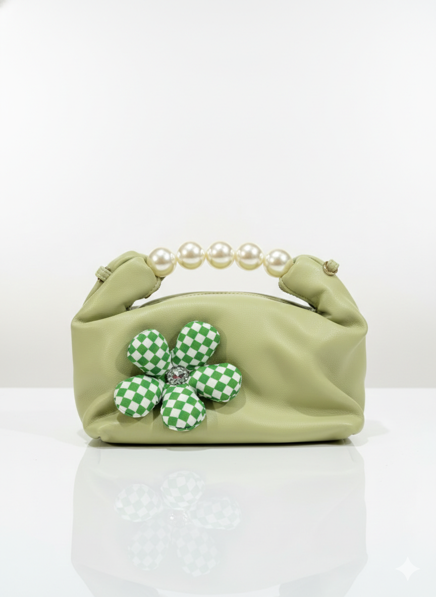 Faux Pearl & Flower Decor Chain Satchel Bag