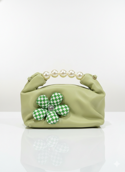 Faux Pearl & Flower Decor Chain Satchel Bag