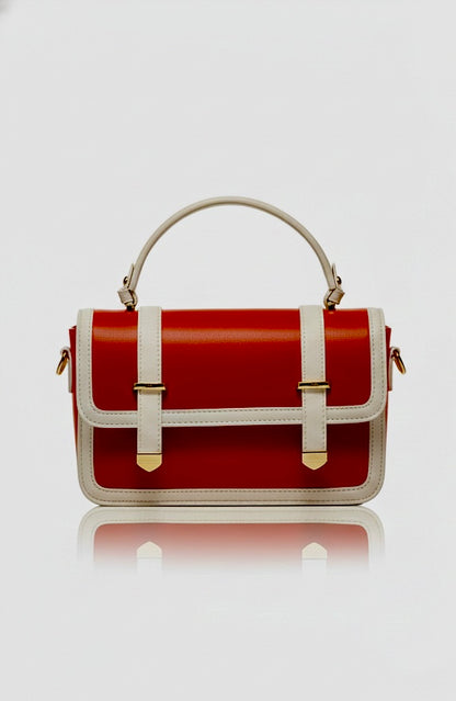 Orange & Ivory Structured Top Handle Sling Bag for Women