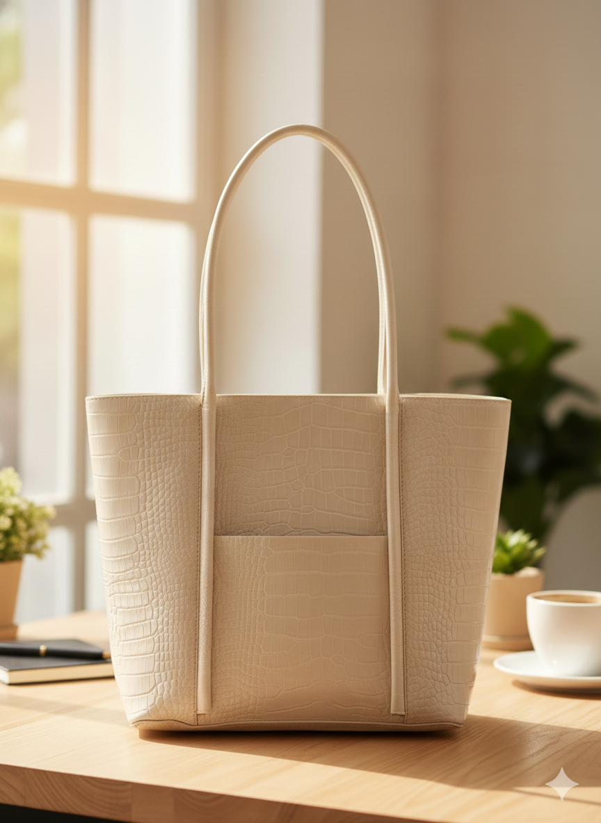 Off White Textured Tote Bag for Women