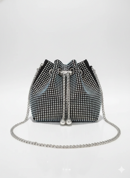 Black Rhinestone Bucket Sling Bag for Women