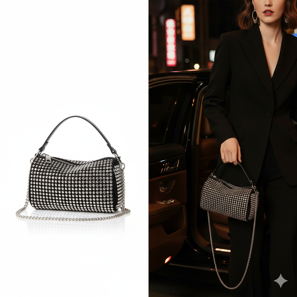 Silver Studded Sling Bag with Chain Strap for Women