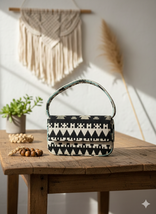 Monochrome Pattern Shoulder Bag with Sling Chain