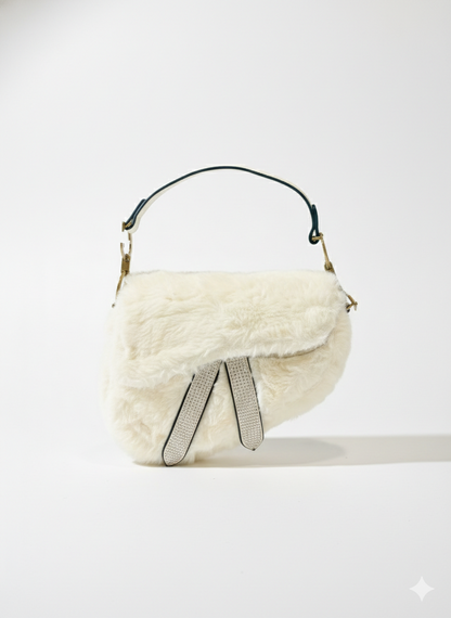Off White Furry Shoulder & Crossbody Bag