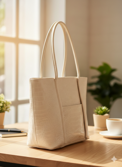 Off White Textured Tote Bag for Women