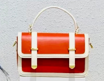 Orange & Ivory Structured Top Handle Sling Bag for Women