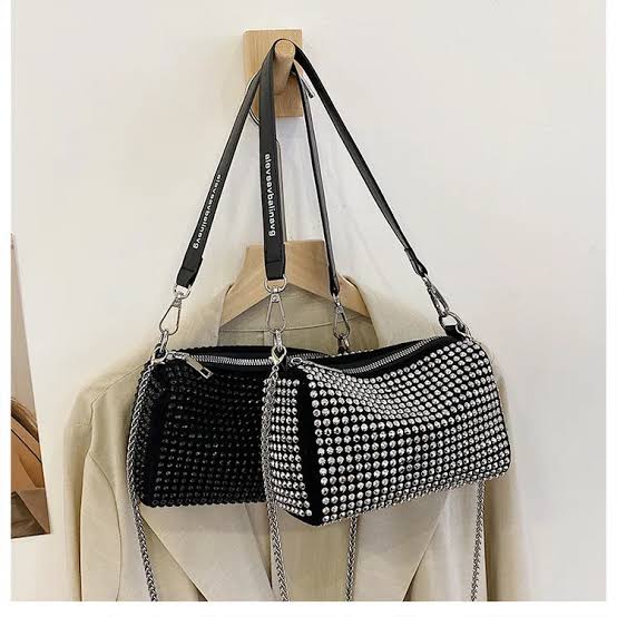 Silver Studded Sling Bag with Chain Strap for Women