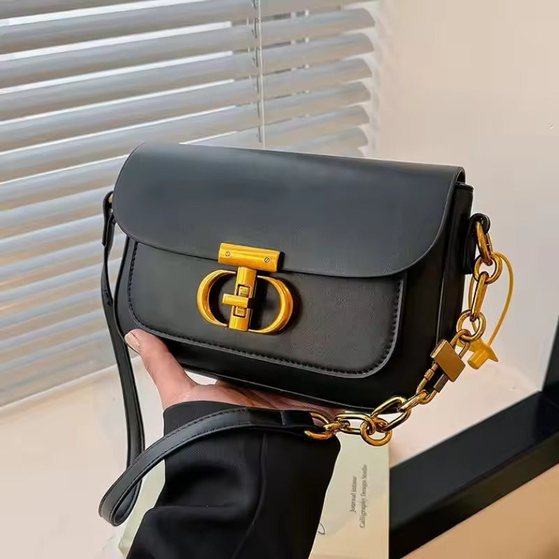 Flap Sling Bag with Gold Lock for Women