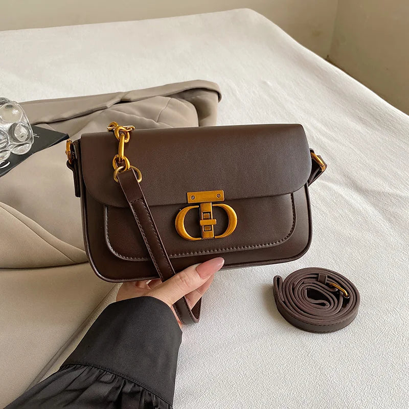 Flap Sling Bag with Gold Lock for Women