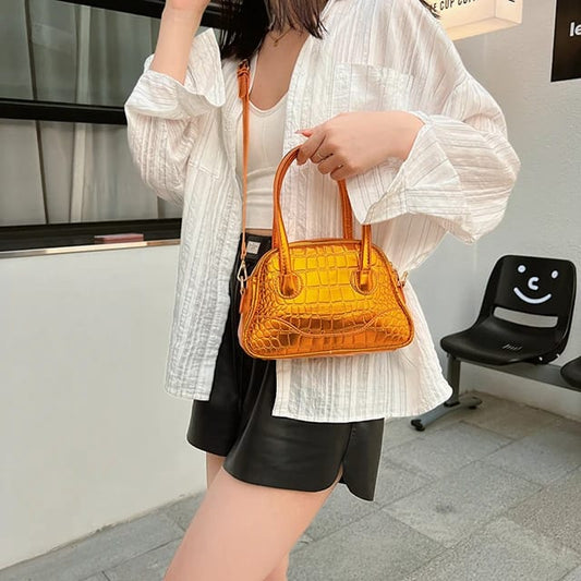 Crocodile Embossed Dome Bag Metallic Sling Bag