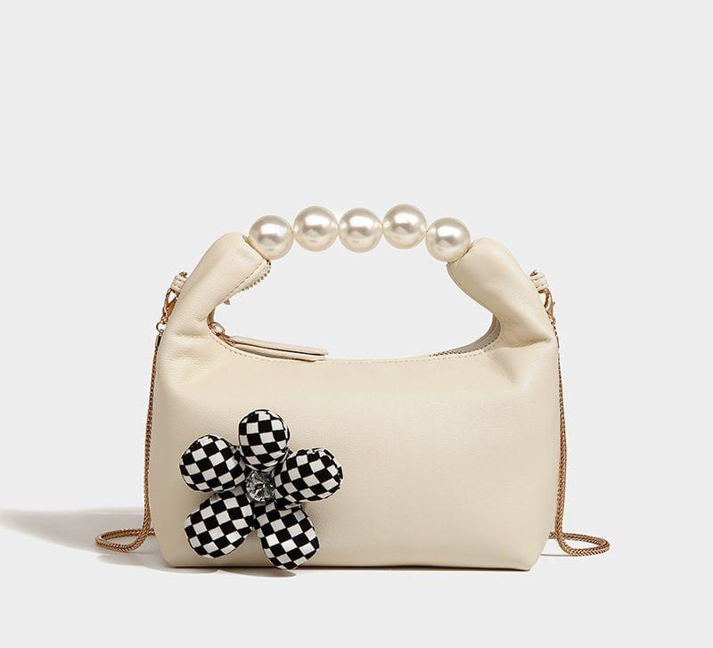 Faux Pearl & Flower Decor Chain Satchel Bag