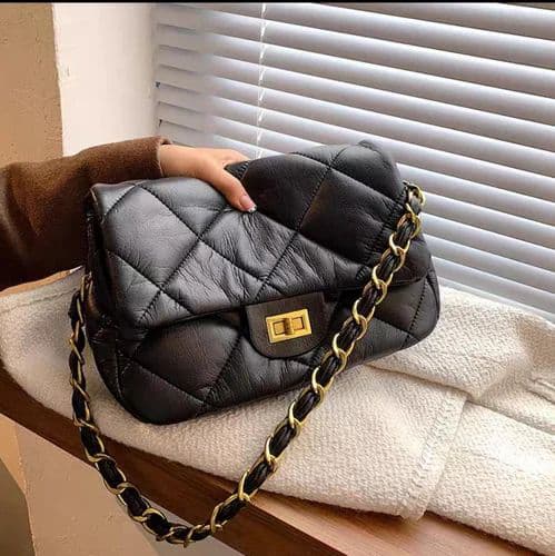 Chic Black Quilted Shoulder Bag with Sling Bel