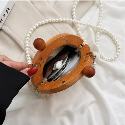 puvabne Crossbody Bags Mini Wooden Ball Décor Pearl Beaded Novelty Bag 799